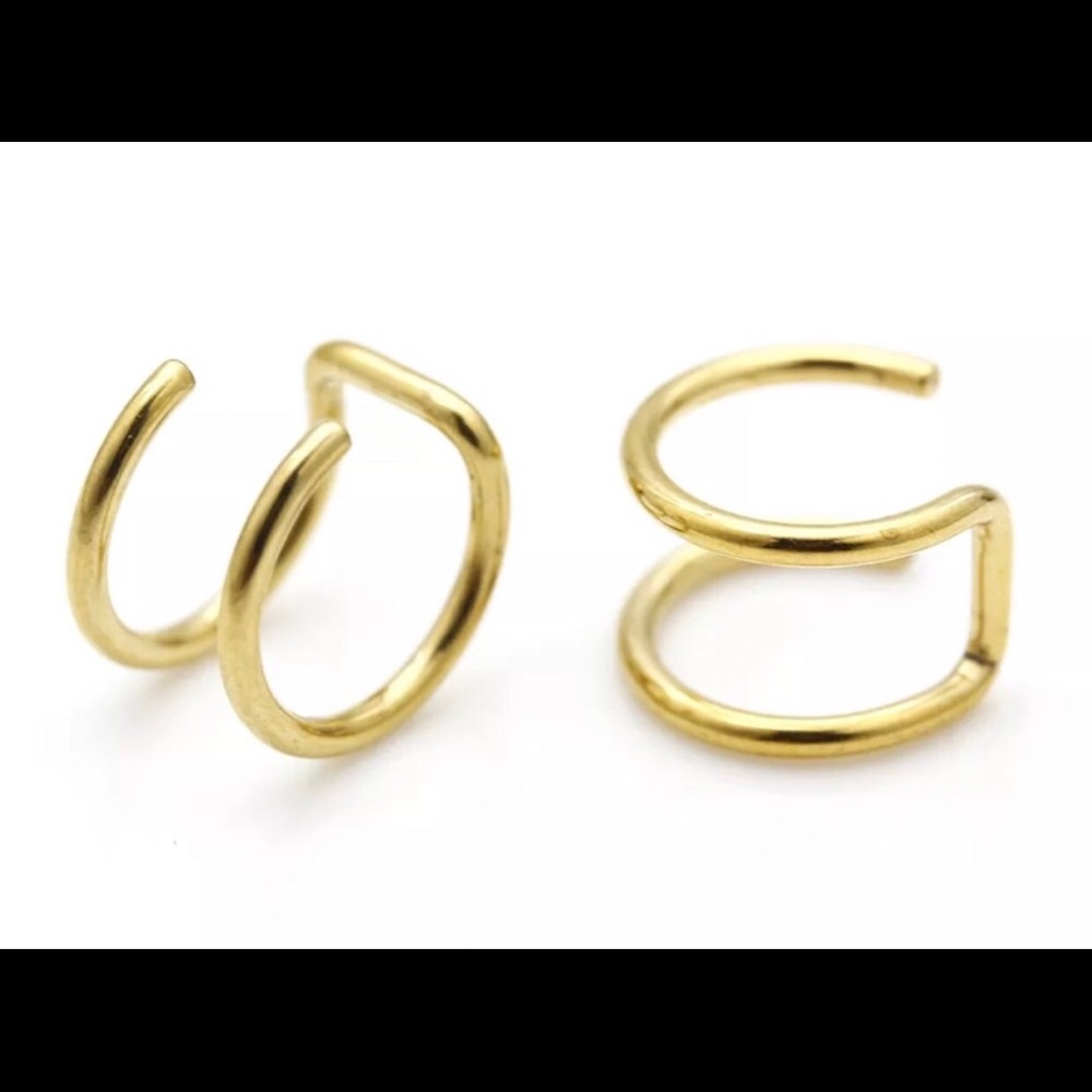 SET of 2 Gold Ear Cartilage Clip Double Bar Minimalist Earrings